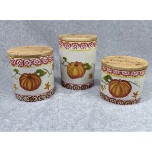 Temp-tations Old World Canister 3 Set Harvest Fall Leaves Acorn Thankful Harvest